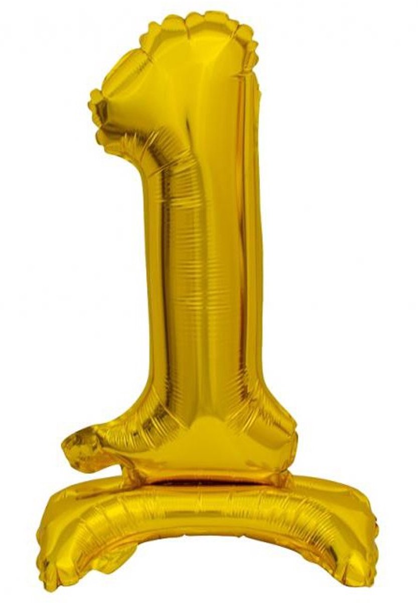 Nummer B&C Goud Goud mini nummer 1 folieballon met basis 38 cm