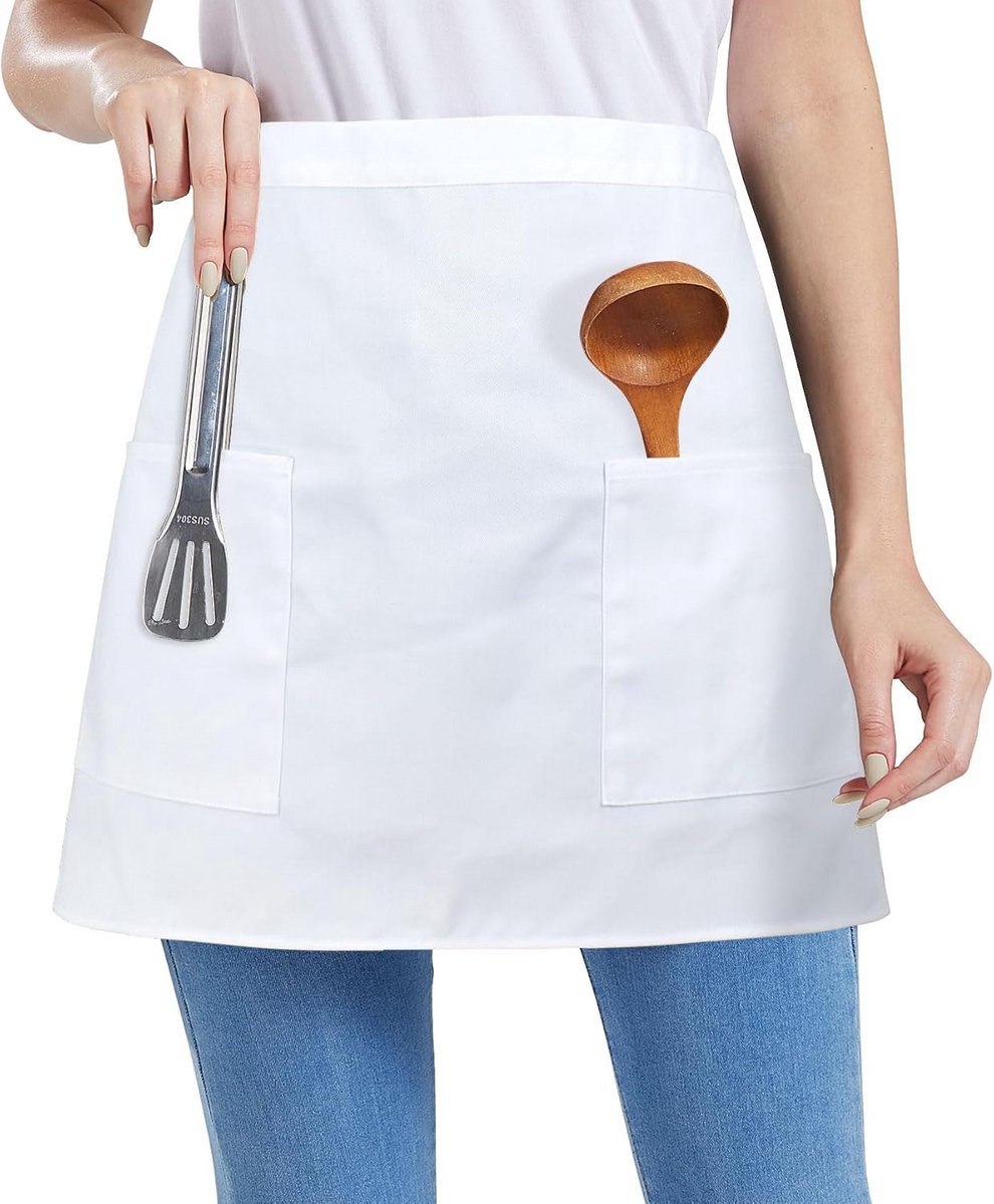 Unisex Halve Taille Schort met 2 Voorzakken voor Keuken en Horeca