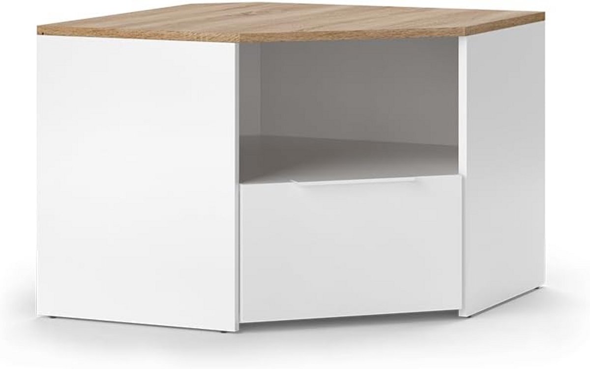 Moderne Hoek TV Kast in Wit en Sonoma - Compact Lowboard voor Televisie
