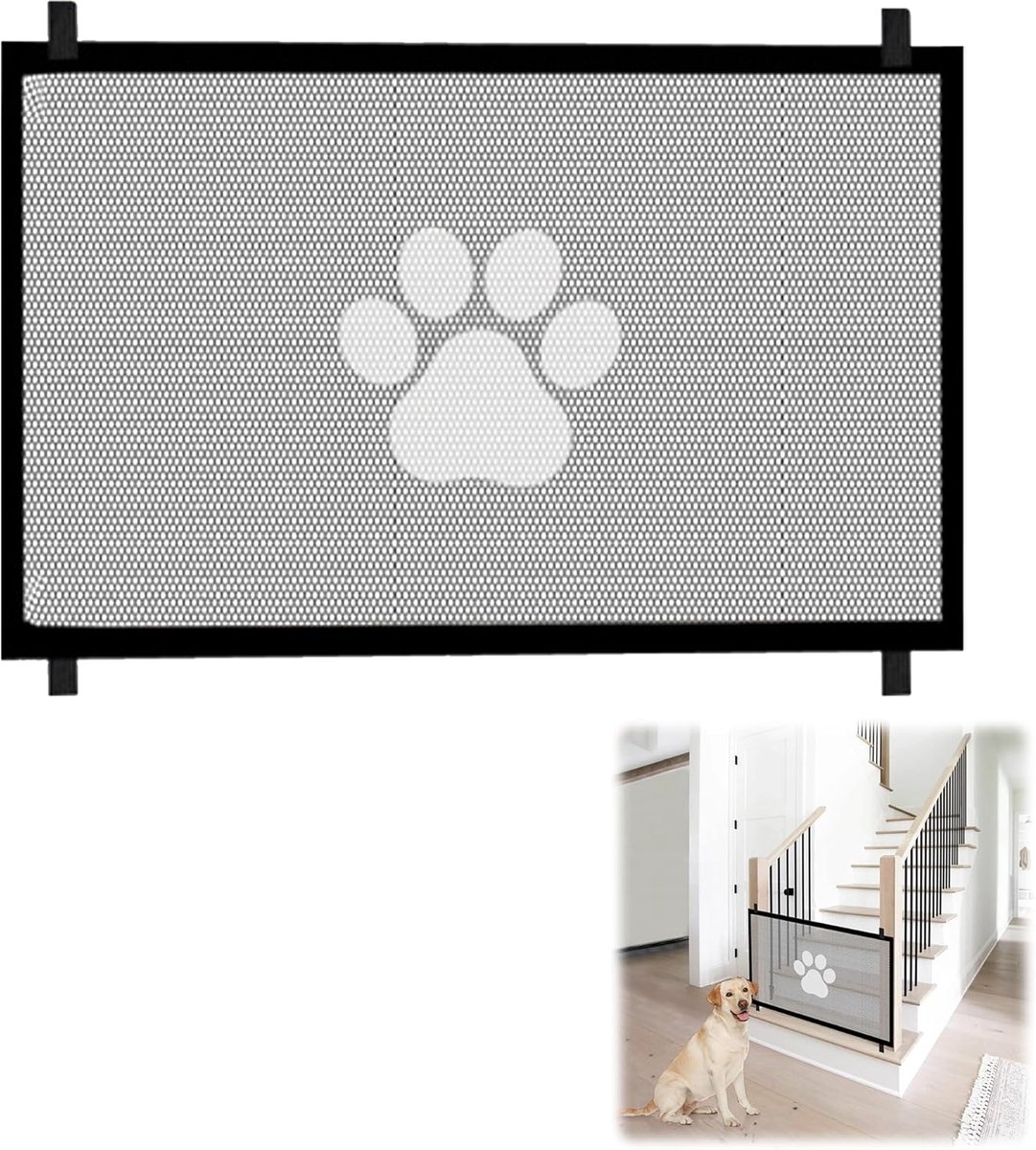 Draagbaar Veiligheidstraphek voor Huisdieren – Honden- & Kattenhek Zonder Boren voor Deuren, Trappen en Gangen (110 x 78 cm, Zwart)