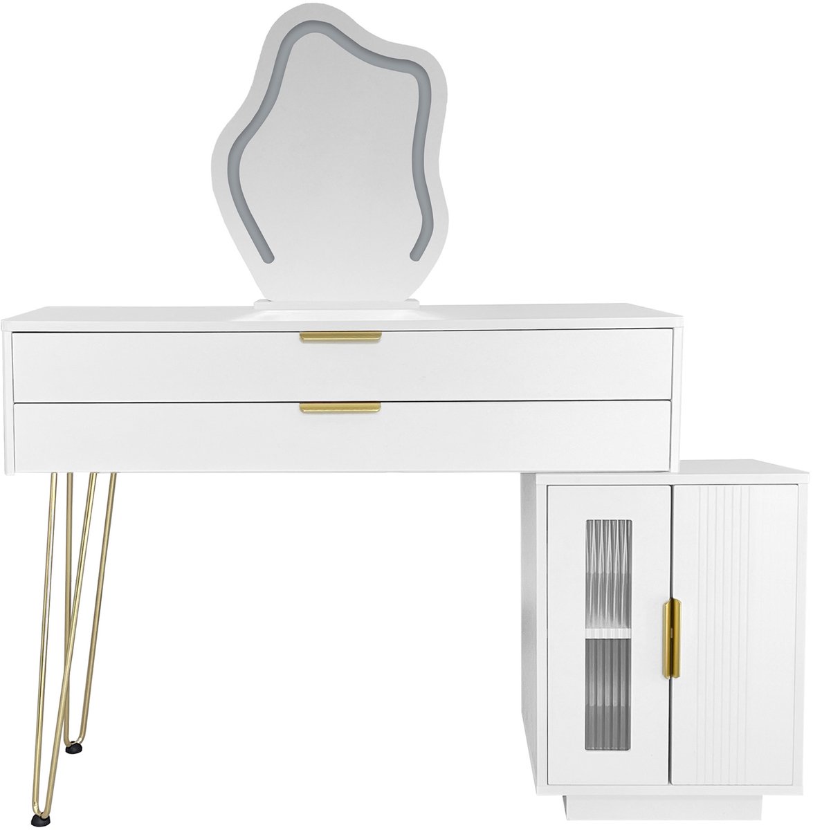 Schminktafel met LED-verlichte Spiegel, Wit Schminktafel-Set met Uitschuifbaar Ontwerp, Moderne Cosmetictafel voor de SlaapkamerB100/H78/T40 cm (zonder krukje)