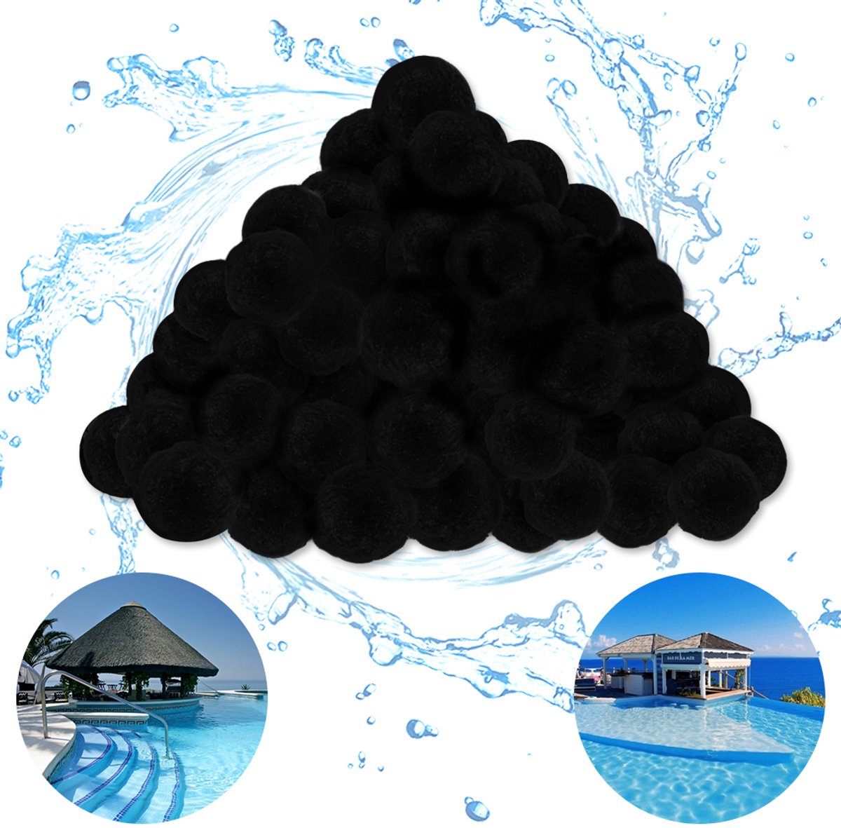 Aufun 1400g Zwembadfilterballen Zwart Filtermateriaal Polysphere Vervangt 50 kg filterzand voor zwembadzandfilters