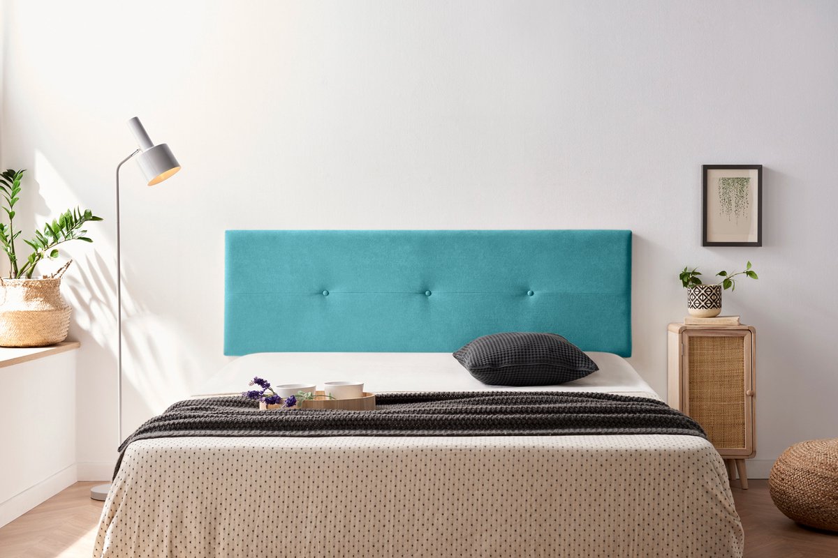 Moonia Hoofdbord - Gestoffeerd - Turquoise - Aqualinè - Duurzaam en Eenvoudig - 170x50x5 cm - Inclusief Muurschroeven