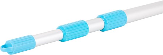 Uitschuifbare aluminium steel met turquoise ringen en een blauwe dop aan het uiteinde.