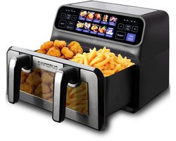 Flolife - Airfryer - Heteluchtfriteuse - 2200W - Dubbele Mand - 9 L - XXL - Multifunctionele - LED Touchscreen en Instelbare Timer
