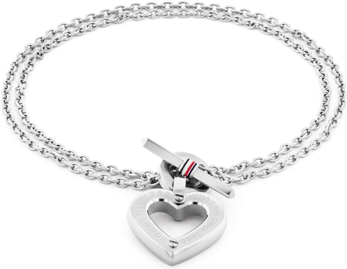 Dames Armband met Hart Bedel Dubbele Ketting RVS