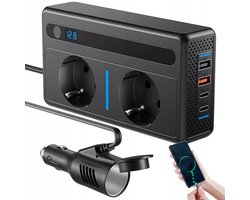 Omvormer - Spanningsomvormer - 300W 12V Naar 220V Auto Omvormer - Met 7 Poorten & Volt Display - Voor Laptop, Telefoon & Tablet - Veilig & Compact in Gebruik