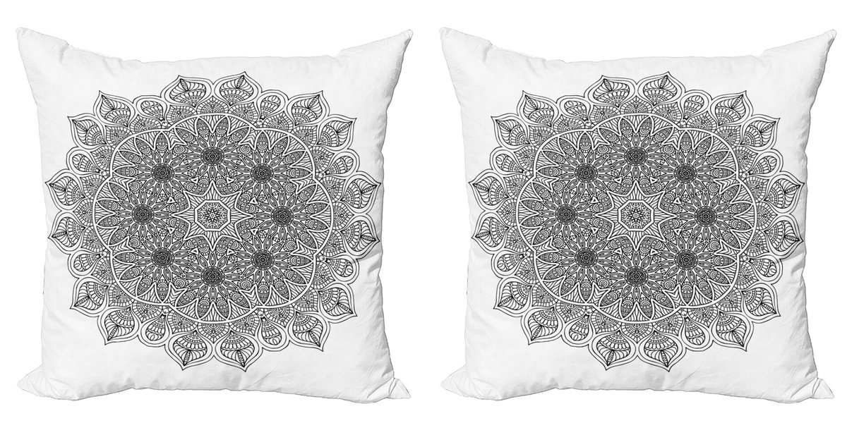 ABAKUHAUS Zwarte decoratieve kussenhoezen (2 stuks), Mandala bloem 45x45 cm, zwart
