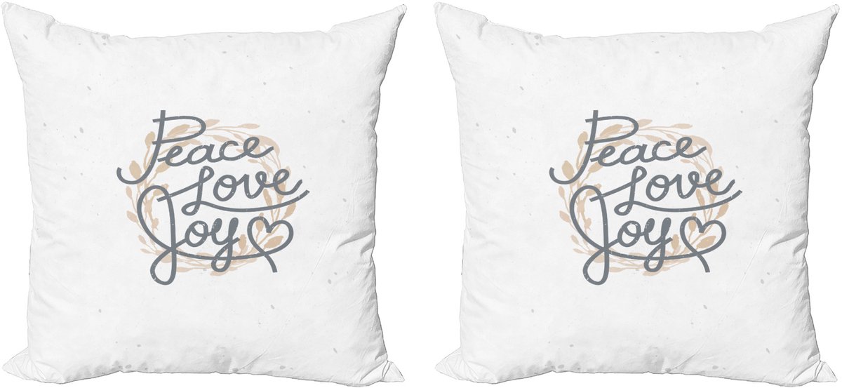 ABAKUHAUS Joy Decoratieve Kussenhoes, Set van 2, Tekst "Love Joy", 45x45 cm, Beige/Grijs