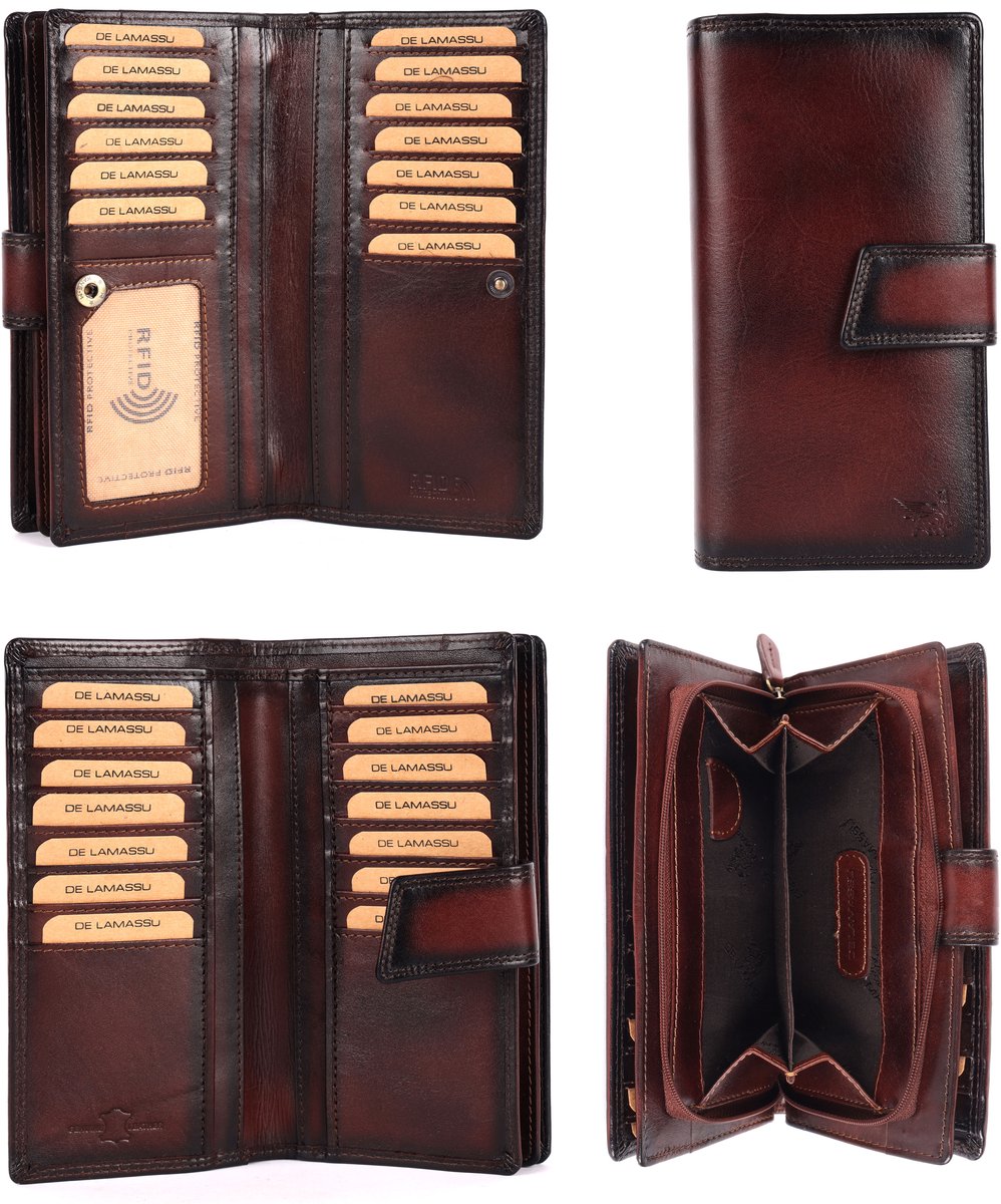 DE LAMASSU® (Amara) Leren Dames Portemonnee – Echt Leer – 27 Pasjes – RFID-bescherming – Ruim & Elegant – Luxe Geschenkverpakking