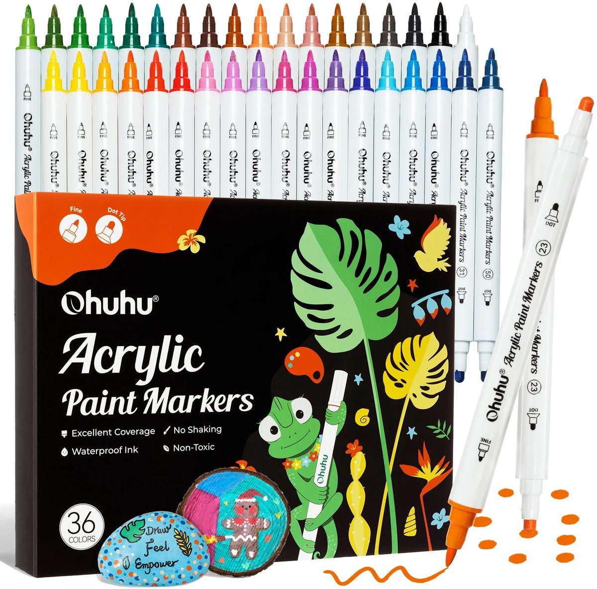 Ohuhu - Akaka Fine & Dot - Dual Nib Acrylic Paint Markers - Cotton-core - 36 kleuren