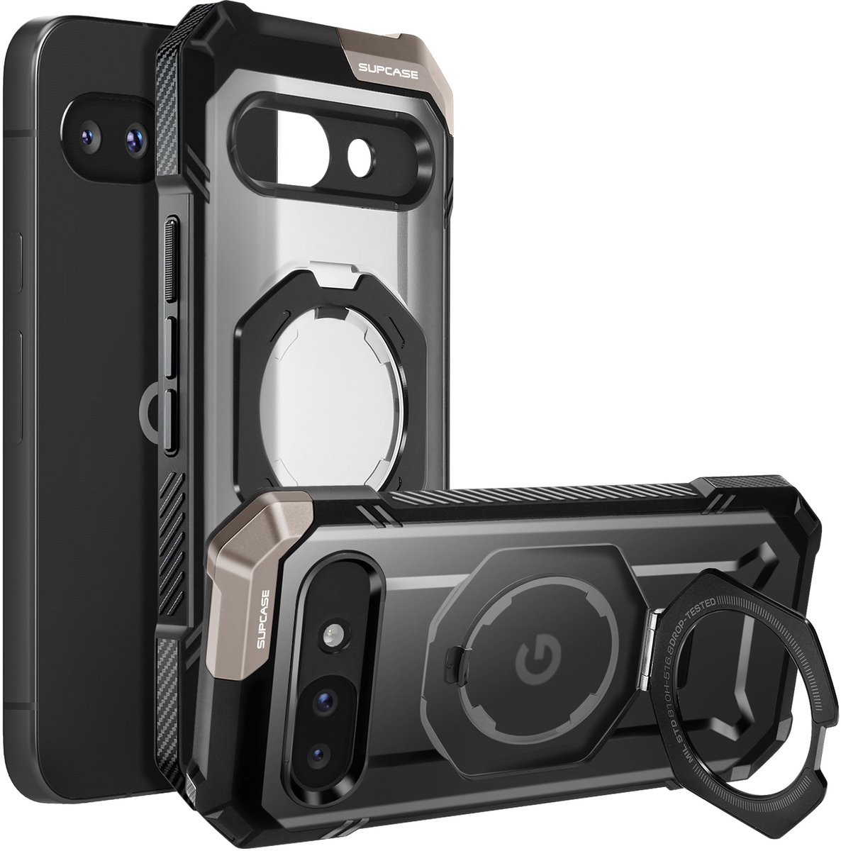 SUPCASE Hoesje Geschikt voor Google Pixel 9a | Unicorn Beetle Grip | Compatibel met MagSafe / Qi2 | Magnetische Back Cover | Militaire Standaard | Kickstand | Zwart