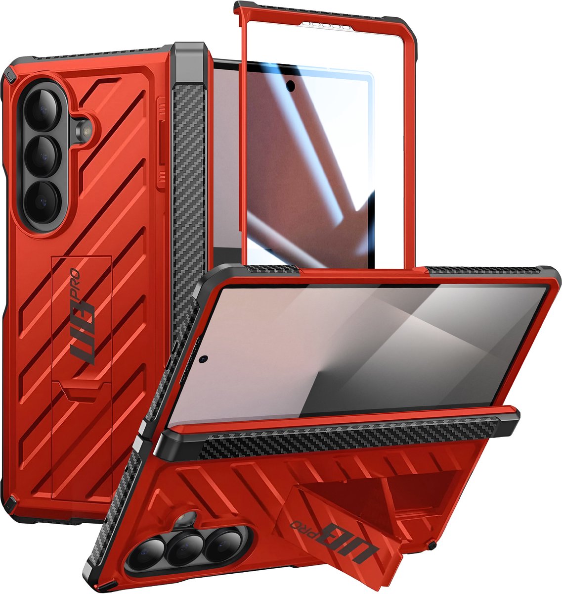 SUPCASE Hoesje Geschikt voor Samsung Galaxy Z Fold 7 - Unicorn Beetle Pro Case met Ingebouwde Screenprotector - Beschermhoes met Kickstand Rood