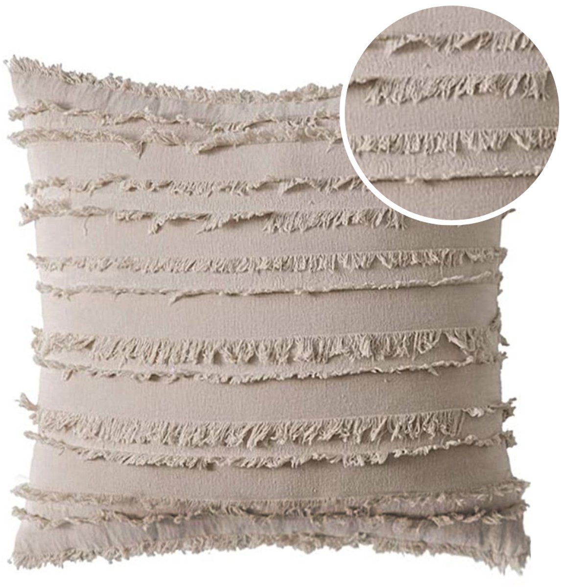 Boho Kussenhoezen 45x45 cm Beige Katoen met Franjes - Stijlvol Decor