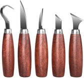 5-Delige Houtsnijmes - Houtbewerkingsgereedschap - Schilmes voor houtsnijwerk - Mes met ergonomisch handvat - Schilset - Houtsnijwerk - Geschikt voor doe-het-zelf houtsnijwerk, pompoensnijden, knutselen, Slipstone-projecten - Zilver