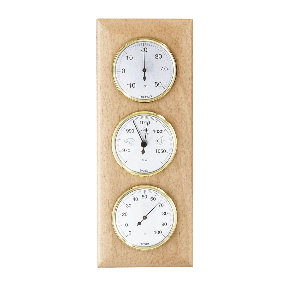 SELVA weerstation met hygrometer, barometer en thermometer, gemaakt van natuurlijk beukenhout, 330 x 130 mm, gemaakt in Duitsland
