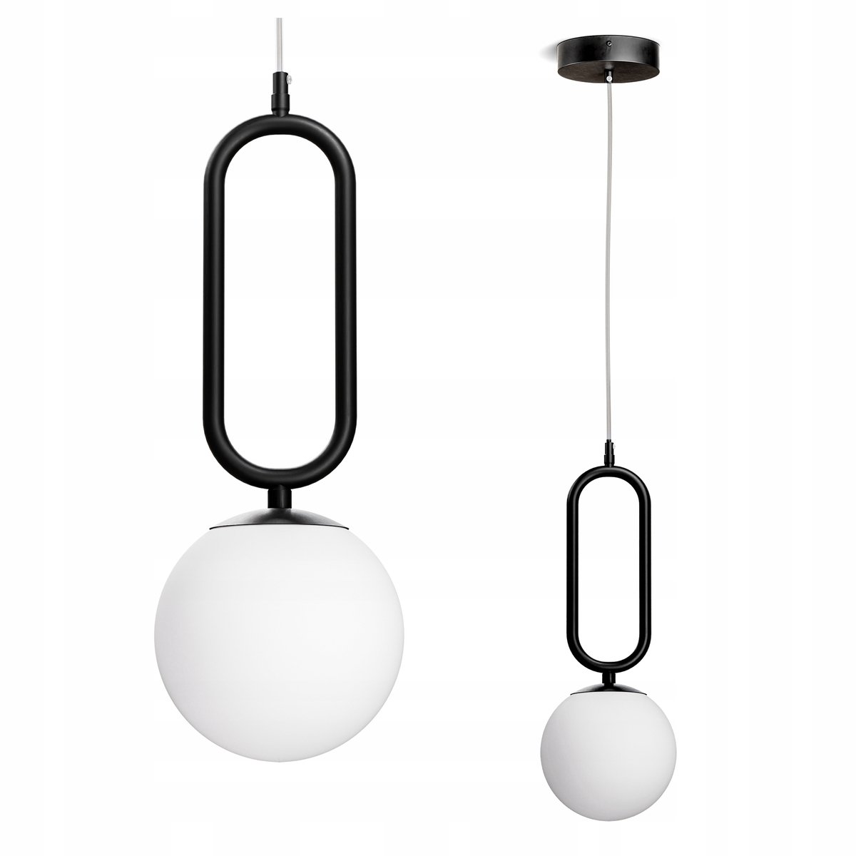 Zwarte Hanglamp met Glazen Bol, E27 Fitting, Stijlvolle Plafondlamp