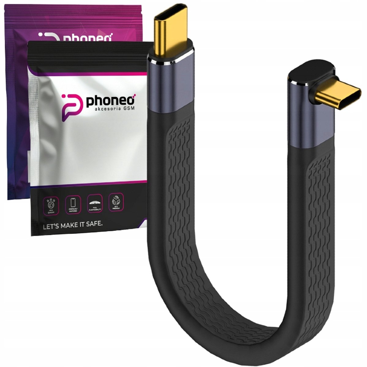 USB-C Kabel 240W 8K 40Gbps Hoek 13cm - Snel Opladen & Data