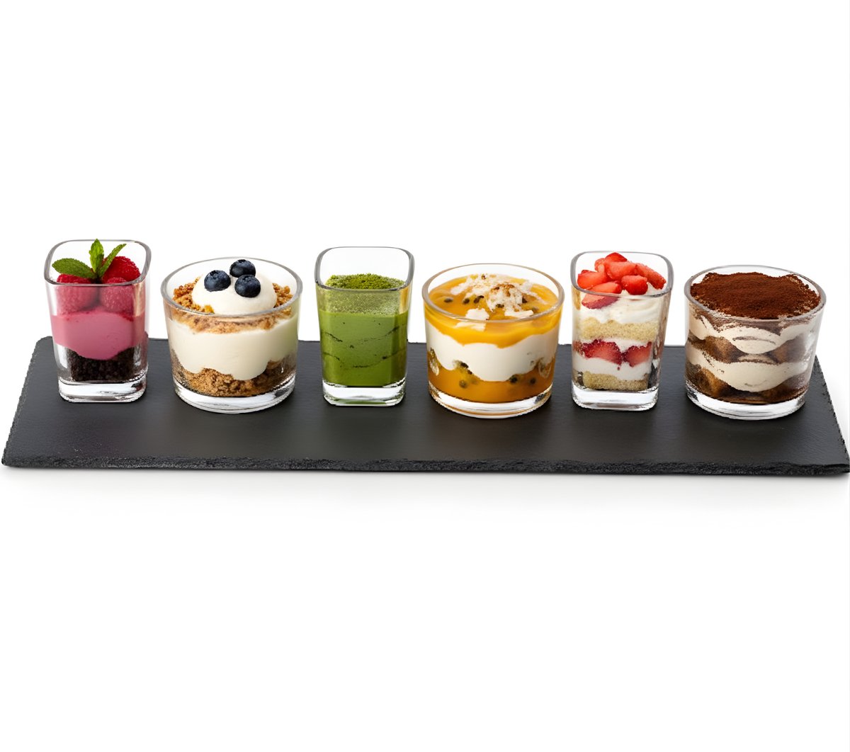 Lomera Tapasplank Leisteen - Serveerplank Leisteen - Aperitief Set - 6 Glaasjes - Amuse Set - Vierkant Glas - Rond Glas - Serveerplank Met Glaasjes - Tapas Serveerplank - Leisteen Plank - Glazen Set - Borrelplank - Glazen Serveerset