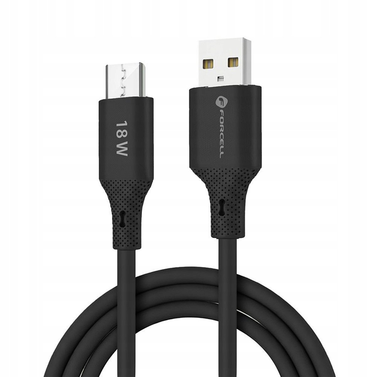 Forcell F-Energy USB-A naar Micro-USB Kabel 18W QC3.0 1m Zwart Silicoon