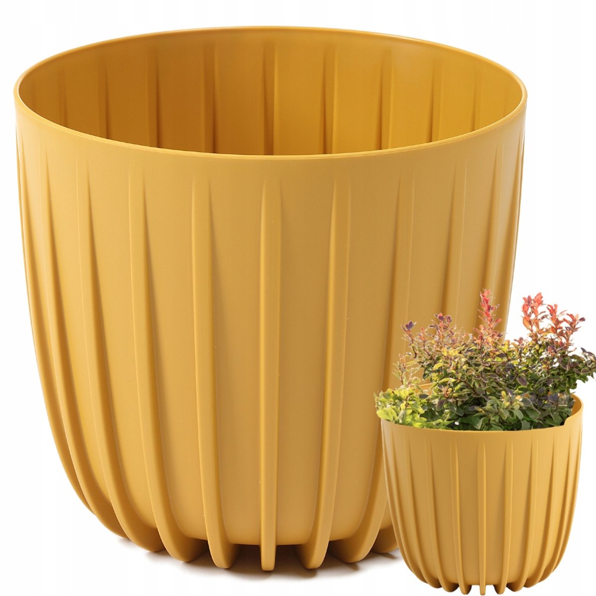 Doniczka MIRA niska 16cm - Musztardowa, Plastikowa