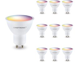 Set van 10 Smart GU10 spots - 120° - 5,5 Watt 400 lumen - RGBWW - Wifi & Bluetooth - Bestuurbaar via app - Google Home, Amazon Alexa en Siri - Smart Lampen