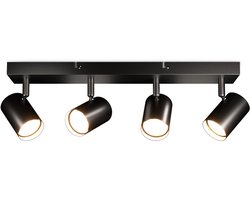 HOFTRONIC - Lark LED Plafondspot 4 Lichts - Modern - GU10 Fitting - Zwart - IP20 - Plafondlamp 4 lichts - Kantelbaar & Draaibaar - Voor hal, woonkamer, slaapkamer en zolder - Vierkant