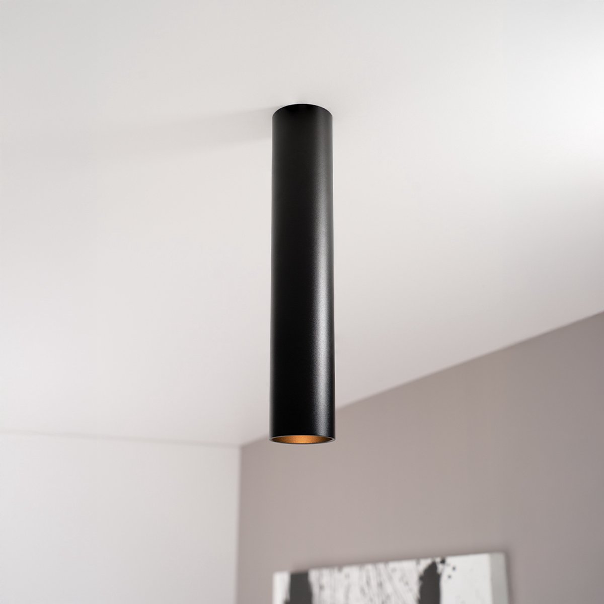 Canopus nero l by LUSENZ - Cilindervormige opbouwspot in met mat zwarte coating