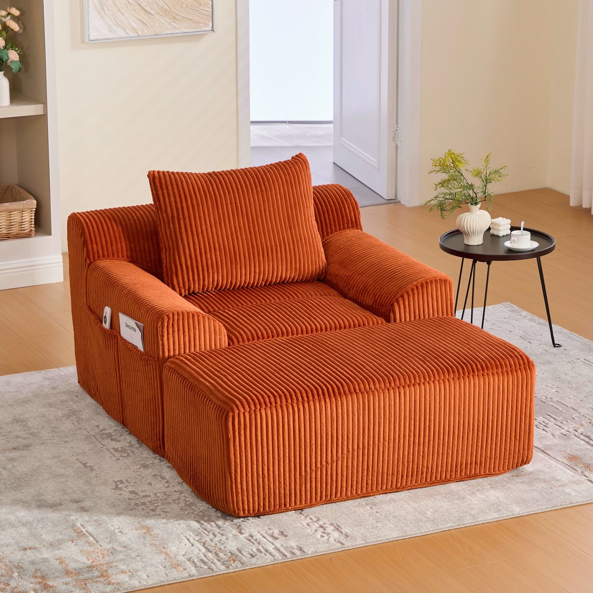 PHOEBE CAT Fauteuil - Met hocker - Enkele bank - Kussen - Corduroy - Geen montage nodig - Oranje