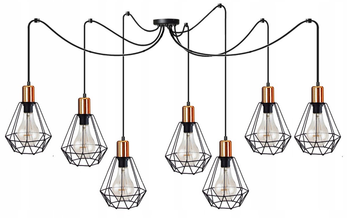 Hanglamp Zwart/Koper E27 7-lichts - Stijlvolle Industriële Designlamp