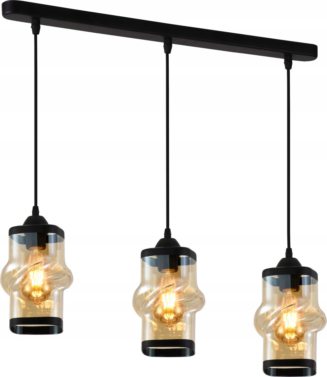 Lampex Zain 3L Hanglamp E27 Amber Glas Zwart Goud