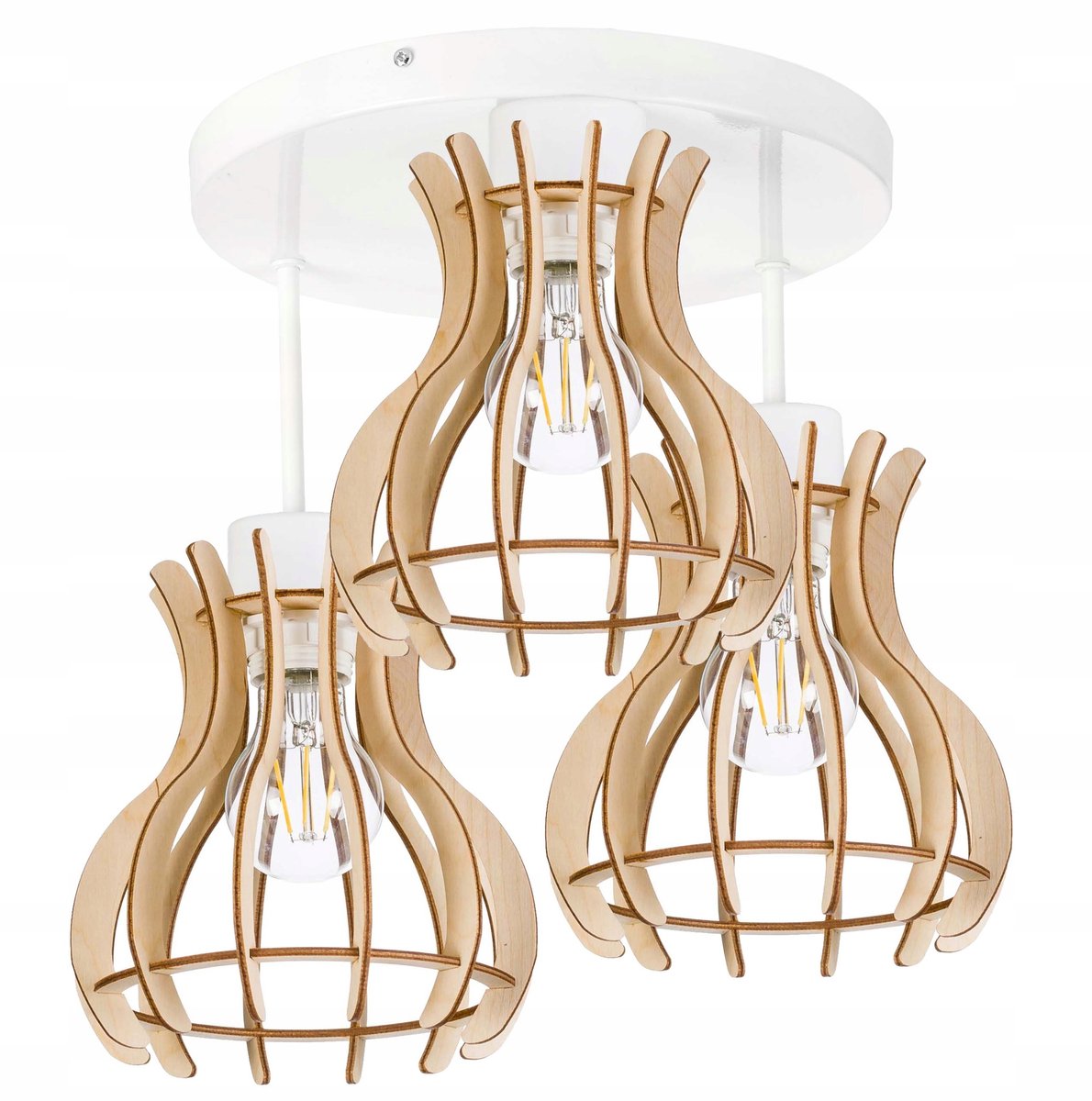 Loft Plafond Lamp met Houten Kappen - 3xE27 Fitting