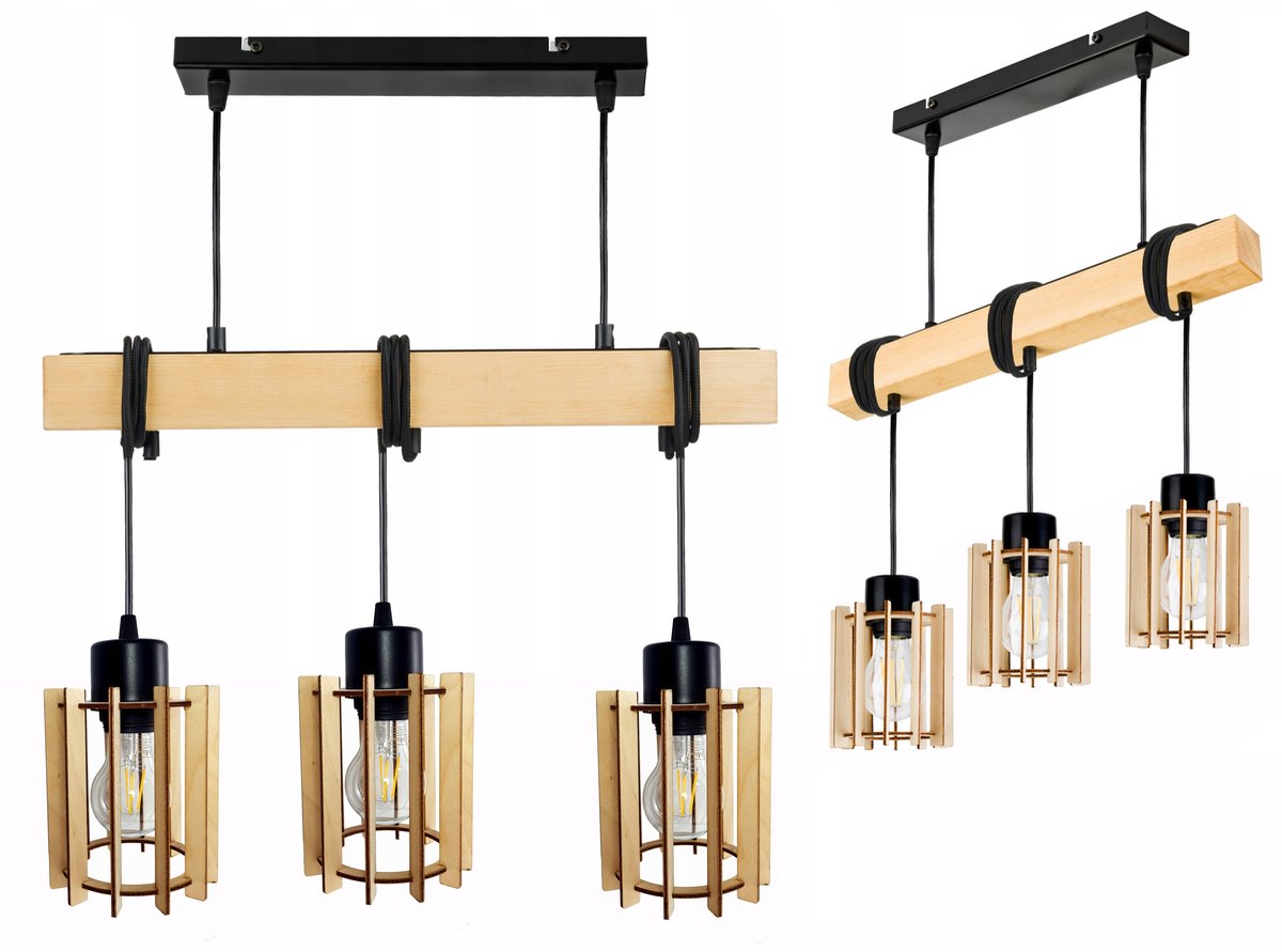 Houten Hanglamp Loft met 3xE27 Fitting - Stijlvol en Modern