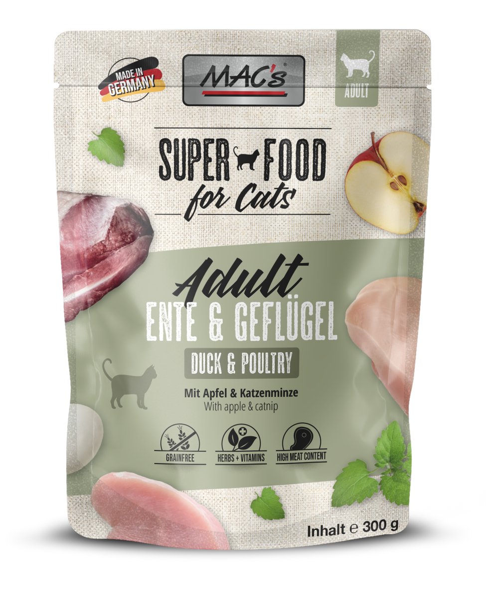 MACs Mac’s Kattenvoer Natvoer Maaltijdzakjes - Eend en Gevogelte - 12 x 100g