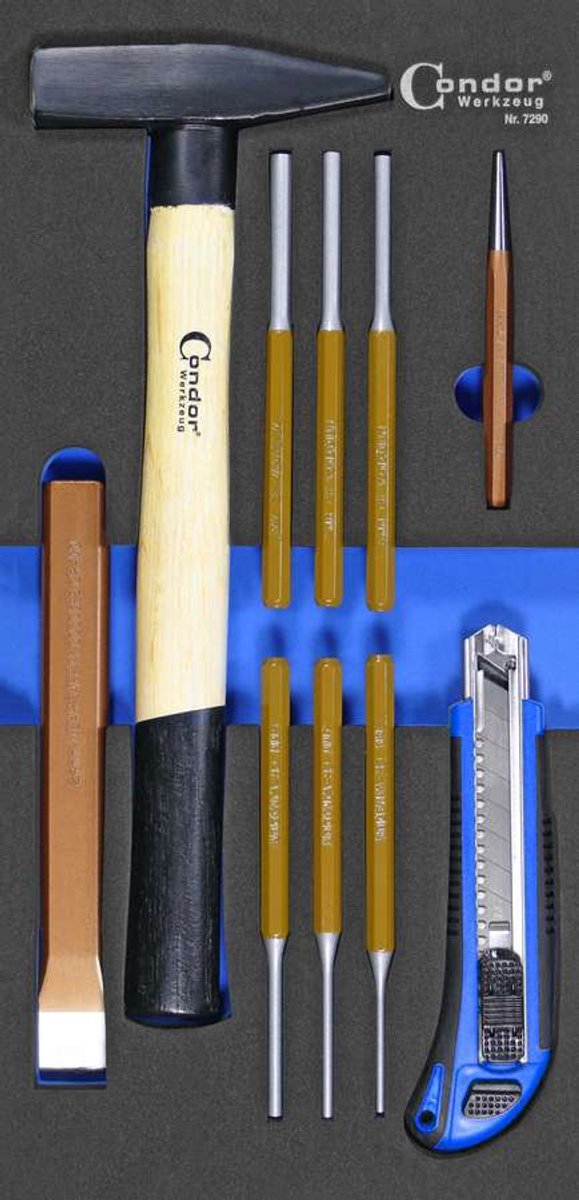Gereedschapset: hamers en uitdrijvers, 10-delig, 36x185x395mm
