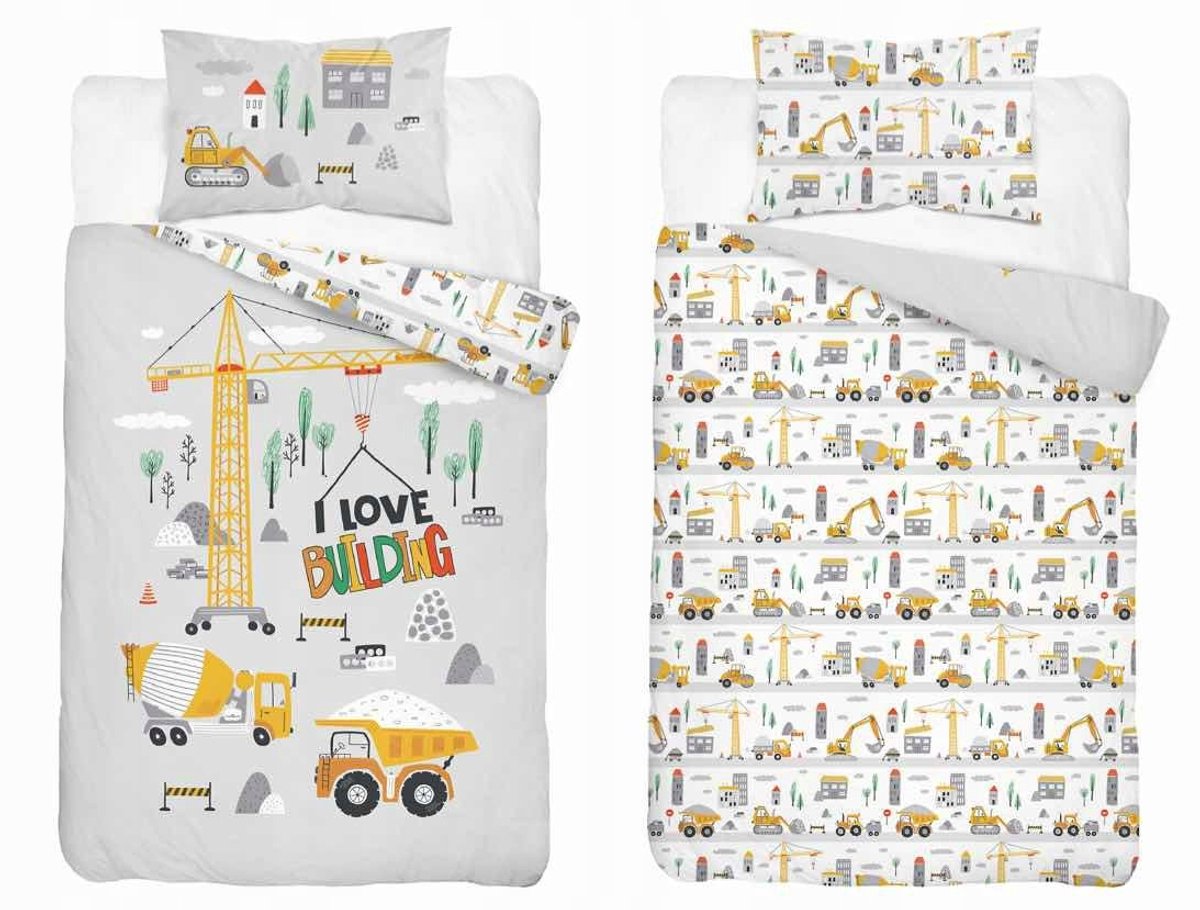 Kinderbeddengoed 90x120 Bouw Lichtgrijs Katoen met Ritssluiting