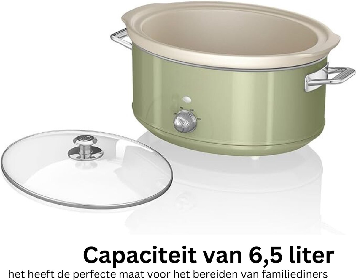 VIN® Slowcooker – Slowcookers Inclusief 3 temperatuurniveaus – Slow Cooker Met Antiaanbaklaag – Multicooker Vintage Design – 6,5 l Capaciteit – foto 5