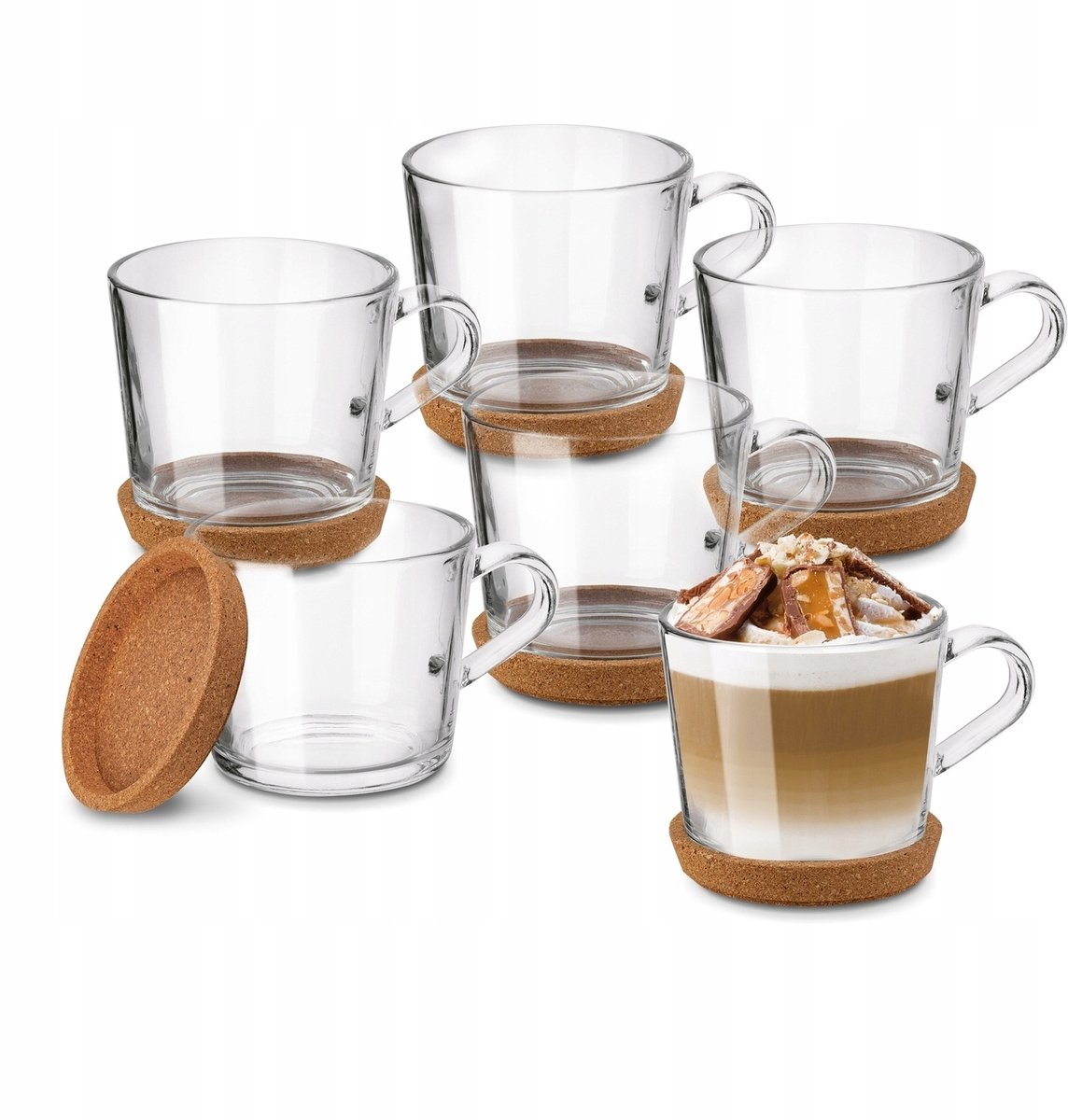 Tadar Sue Glazen Mokken 6x450ml met Kurken Onderzetters