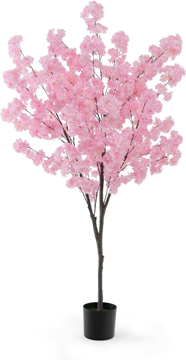 COSTWAY Kunstmatige kersenbloesemboom, kunstboom met bloemen in roze, bloemenboom in pot, kersenboom Sakura, voor bruiloft, thuis, kantoor, lentedecoratie, 190 cm, roze
