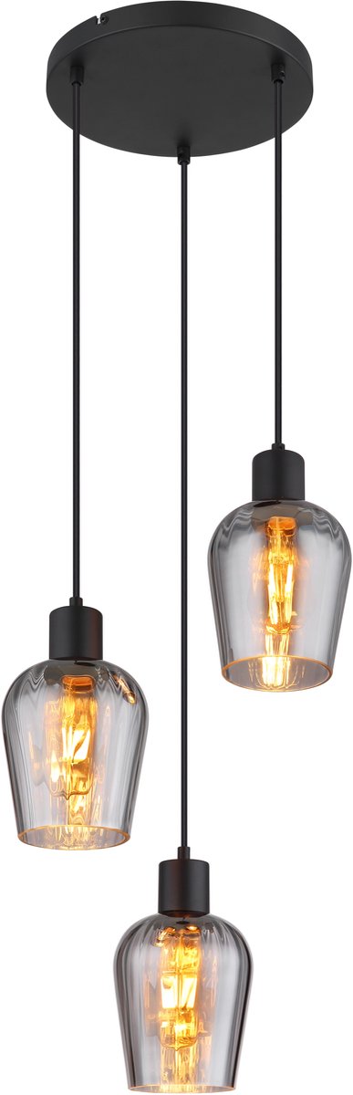 Hanglamp RYAN 13.5 cm 3-lichts Zwart, Smoked