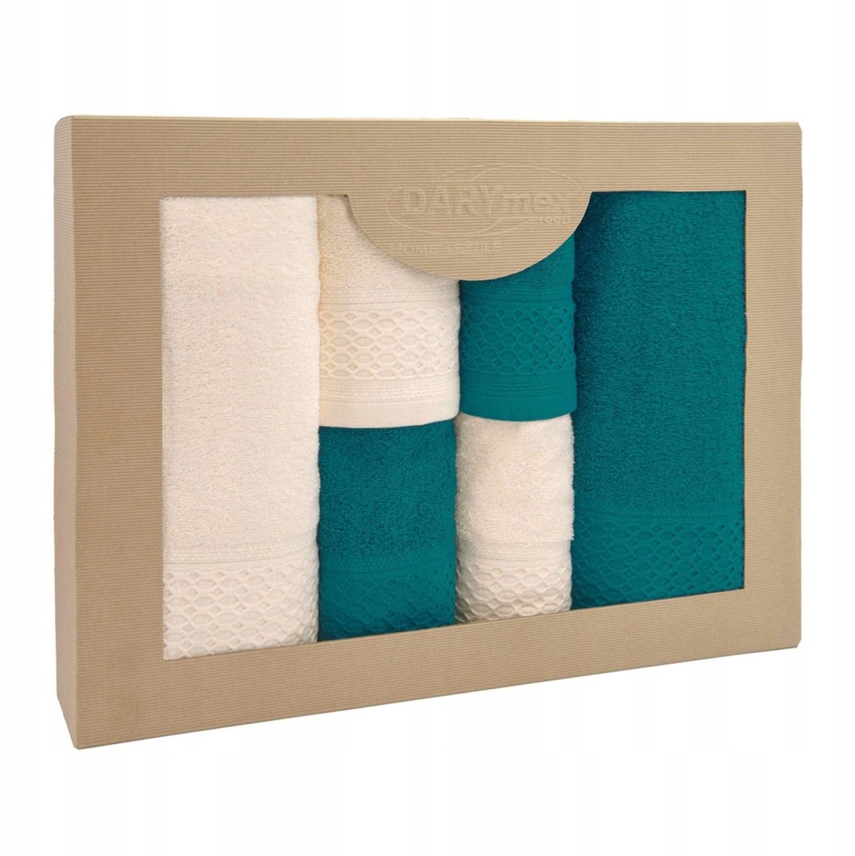 Solano 6-delige katoenen handdoekenset - Ecru & Donker Turquoise