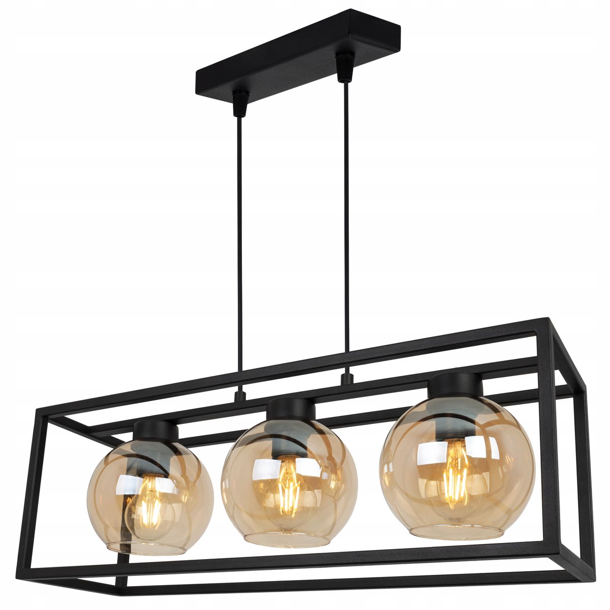 Hanglamp Kooi Zwart Amber glas - 3 lichtpunten E27