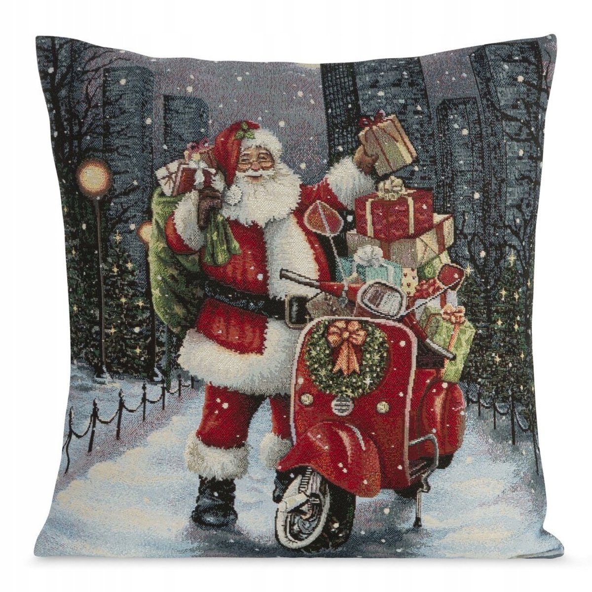 Kerst Kussenhoes Gobelin 45x45cm Grijs/Rood - Sfeervolle Decoratie