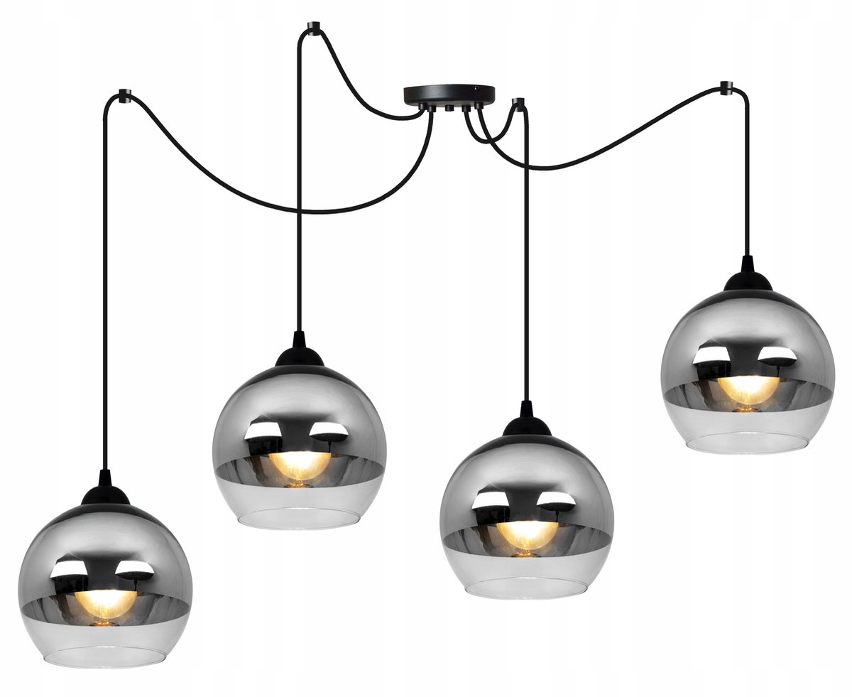 Spider Bergen Hanglamp Chroom Zwart Glas E27 4 lichtpunten