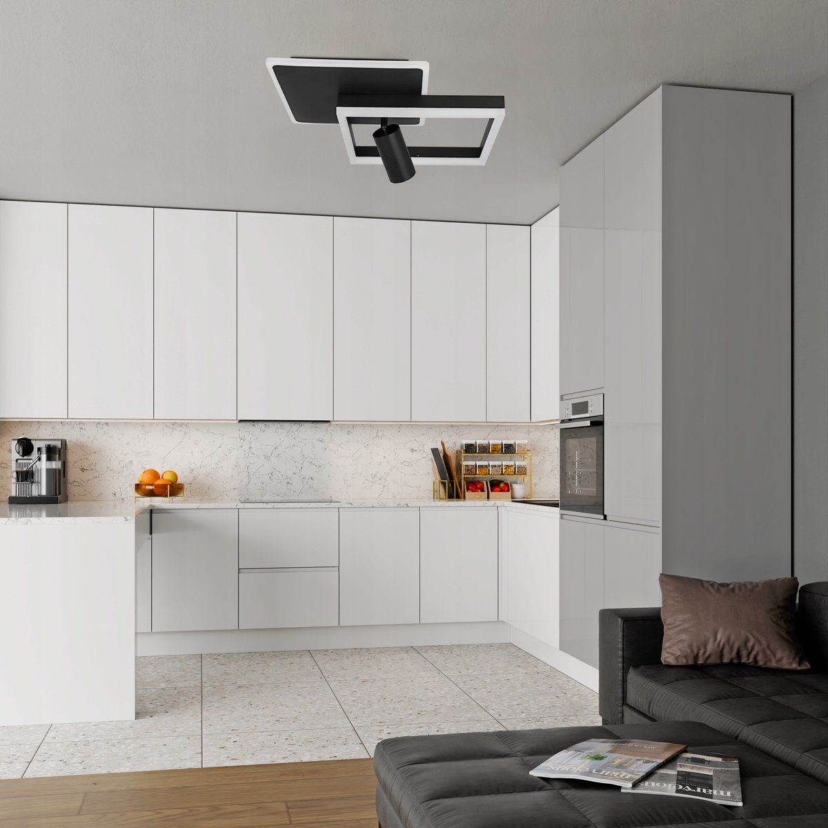 Moderne LED plafondlamp Zwart 38W + GU10 spot - neutraal licht