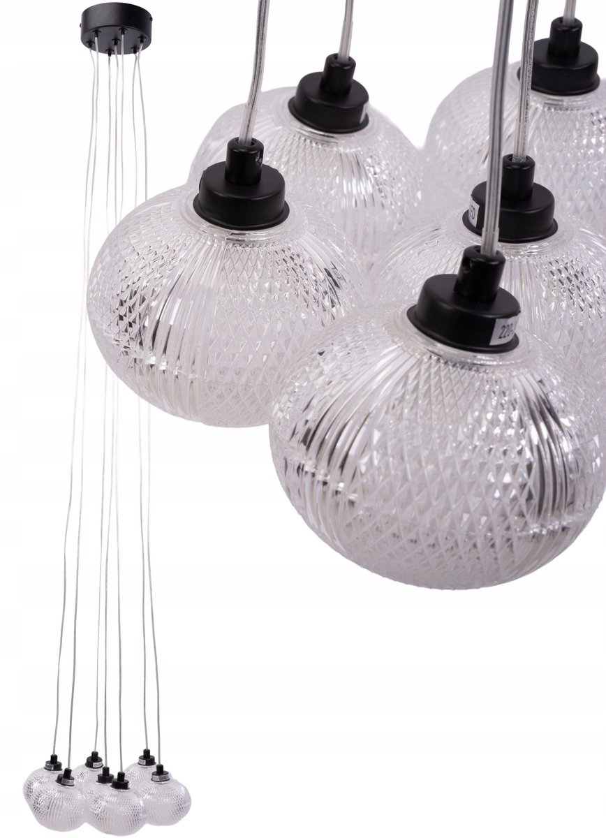 Zwarte Kristallen Hanglamp Loft 7xG9 Acryl Salon Verlichting
