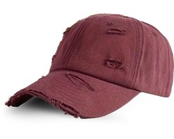 RIP 'ND TEAR Baseball Cap – Verstelbare Vintage Dad Cap met Versleten Look - Unisex Pet van Katoen – Casual Streetwear - Bordeaux Rood