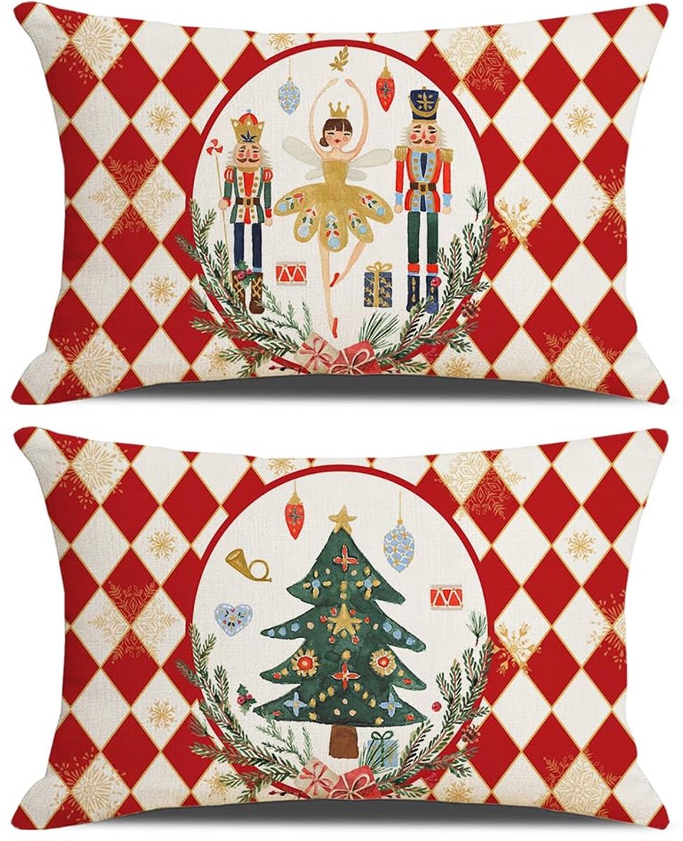 Unyqoos Set van twee rechthoekige kerstkussenslopen voor sfeervolle feestdecoratie rood