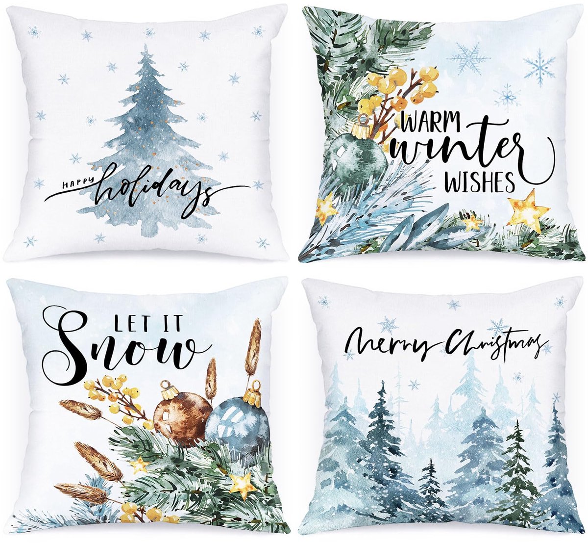 Unyqoos Set van 4 decoratieve kussenslopen met winterse kerstthema voor sfeervolle inrichting wit