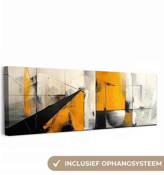 Tableau sur toile 150x50 cm - Décoration murale jaune - Abstrait - Moderne - Formes - Décoration murale murale salon - Décoration chambre - Accessoires de chambre - Peintures sur toile